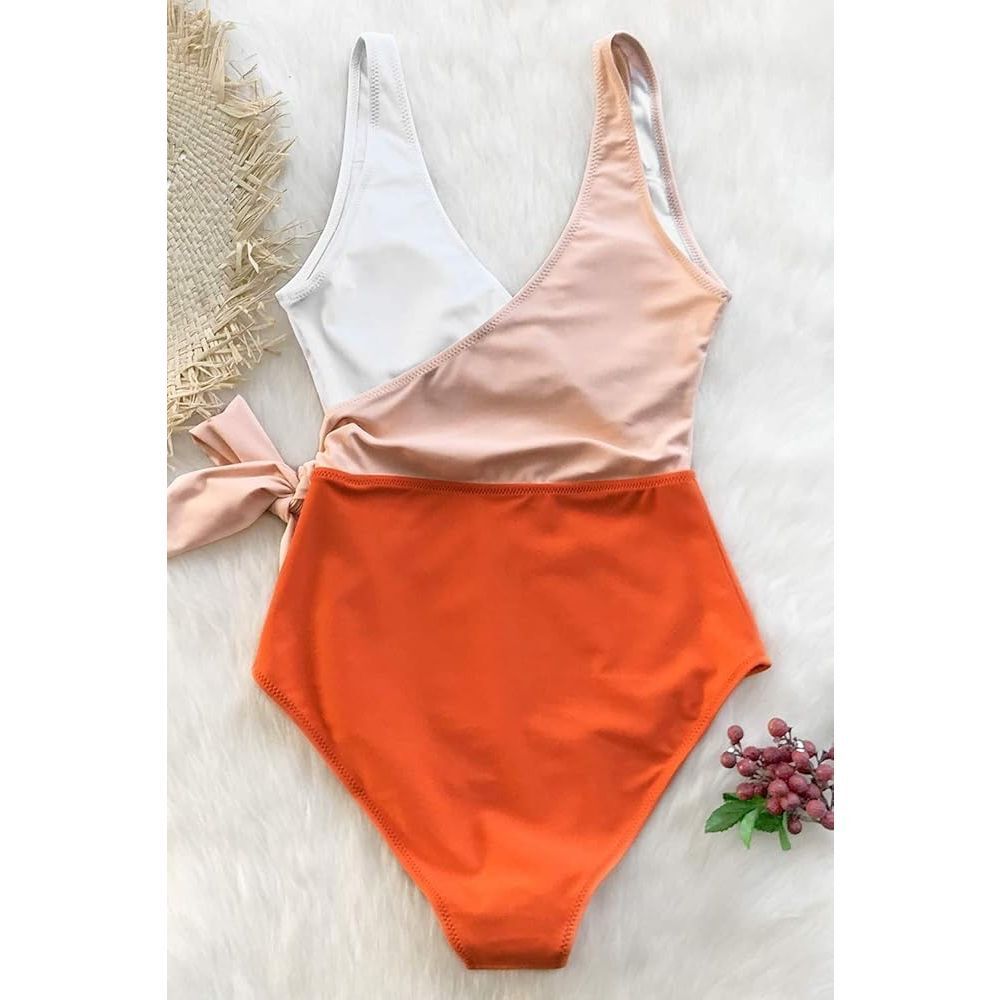 Cupshe Color Block Tie Side One Piece Swimsuit medium Orange White